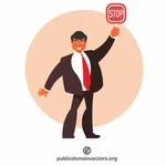 Businessman holding a stop sign
