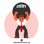 Businessman bending under debt