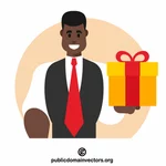 Black businessman with a gift box