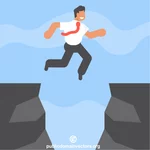 Businessman jumping over a canyon