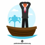 Businessman on a sinking boat