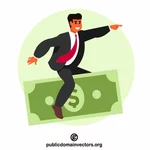 Businessman riding a banknote