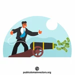 Entrepreneur shoots money from a cannon