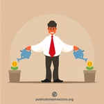 Businessman waters money plants