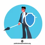 Entrepreneur with a shield and spear