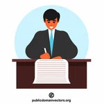 A man is signing a report