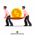 Businessmen dragging a coin