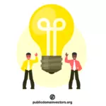 Businessmen with a yellow light bulb
