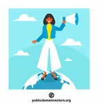 Businesswoman stands on globe