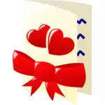 Clipart colore di due cuori e un fiocco di carta di San Valentino