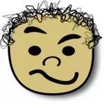 Vector image of curly hair kid with doubtful smile avatar