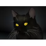 Vector clip art of black cat with yellow eyes