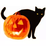 Vector clip art of black cat and pumpkin
