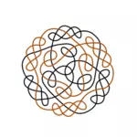 Grafische vormgeving van zwart en oranje bloem vormige Keltische knoop