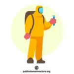 Químico usando um terno de proteção