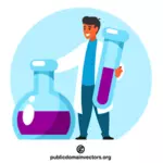 Chemist with flasks
