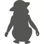 身をかがめる帽子の少女のシルエットのベクター画像
