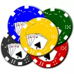 Vector drawing of casino chips with poker card design