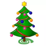 Christmas tree with ornaments and red ribbon vector graphics
