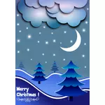 Blue Christmas trees greeting card drawing