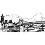 都市のスカイラインと橋のベクトル画像