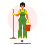 Femeie de serviciu de curățenie în salopetă