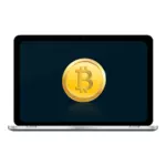 लैपटॉप स्क्रीन वेक्टर चित्रण पर Bitcoin