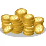 Vector de la imagen del tesoro de monedas de oro con el logo de la W