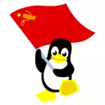 Pingüino con bandera roja