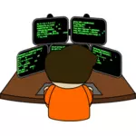 Male programmer working with five screens vector image