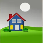 Vector afbeelding van huis met schoorsteen op groen gras