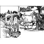 田舎の男の子と女の子のベクトル描画