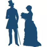 Old-fashioned couple silhouette vector image