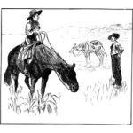 Vector drawing of cowgirls talking