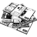 Clipart vectoriels de billets en euros en noir et blanc