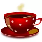 Taza de té rojo manchada con platillo y cookie vector clip art