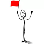 Linie Mann mit rote Fahne-Vektor-illustration
