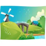 Windmühle in Landschaft-Vektorgrafiken