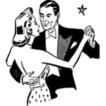 Ilustração em vetor de retro casal dançando sob as estrelas