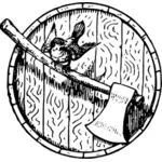 Ilustração em vetor de machado e pássaro em uma linha divisória decorativa