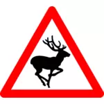 矢量图像的鹿正在横穿警告路标