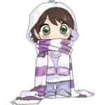 Criança de anime em roupas de inverno gráficos vetoriais