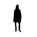 Vector drawing of black silhouette of a trendy girl in boots and skirt