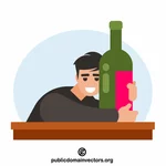 Пьяница обнимает бутылку