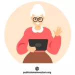 컴퓨터 태블릿을 사용하는 노인 여성