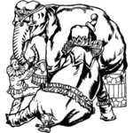 象と道化師のベクター クリップ アート