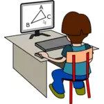 Niño con dibujo vectorial de computadora