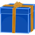 Vektorikuva sinisestä lahjalaatikosta, jossa on kultainen nauha