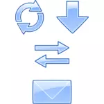 Azul y brillante de correo electrónico e internet iconos vectoriales Prediseñadas