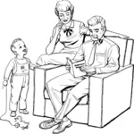 Dibujo vectorial de arte de línea retro de la familia